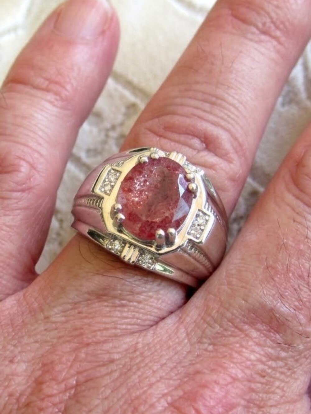 3.95ctw Tanzanian Natronite & Zircon Gents Ring Rhodium Plated 925 Silver
